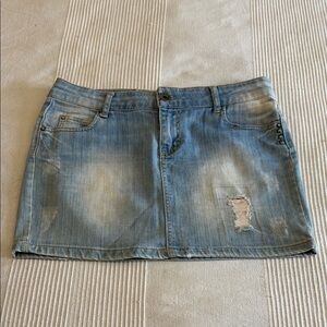 Yellow Beetle Blue Distressed Denim Mini Skirt Size Large
